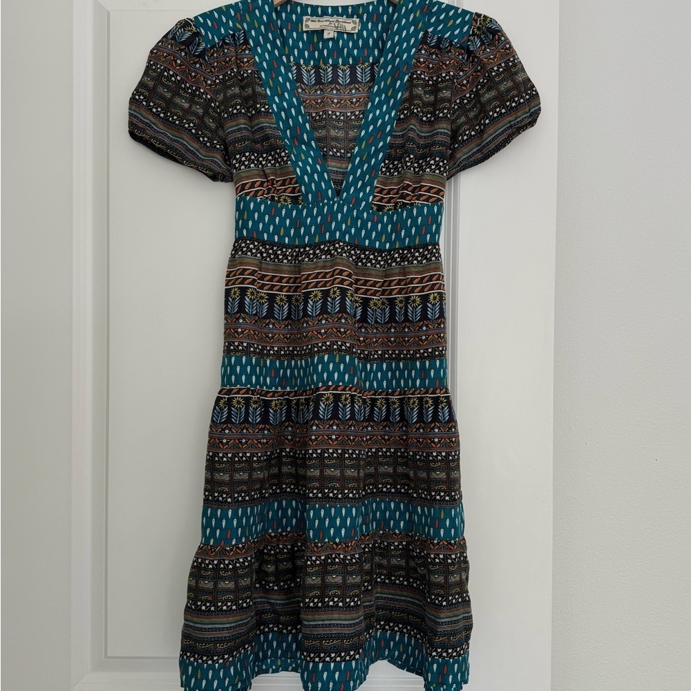 What Comes Around Anthropologie women’s Silk Boho Print tiered Dress Size 2